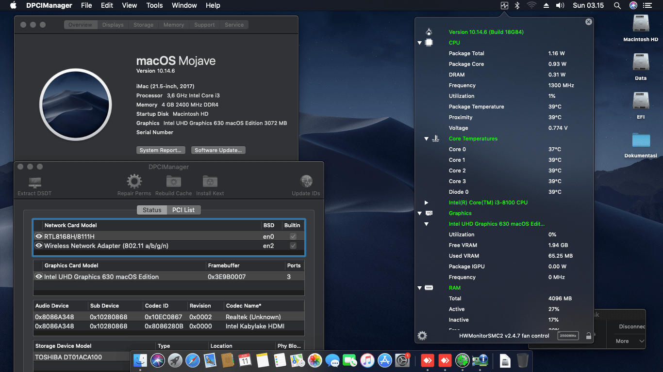 Success Hackintosh macOS Mojave 10.14.6 Build 18G84 at Dell Inspiron 3670 Desktop Computer